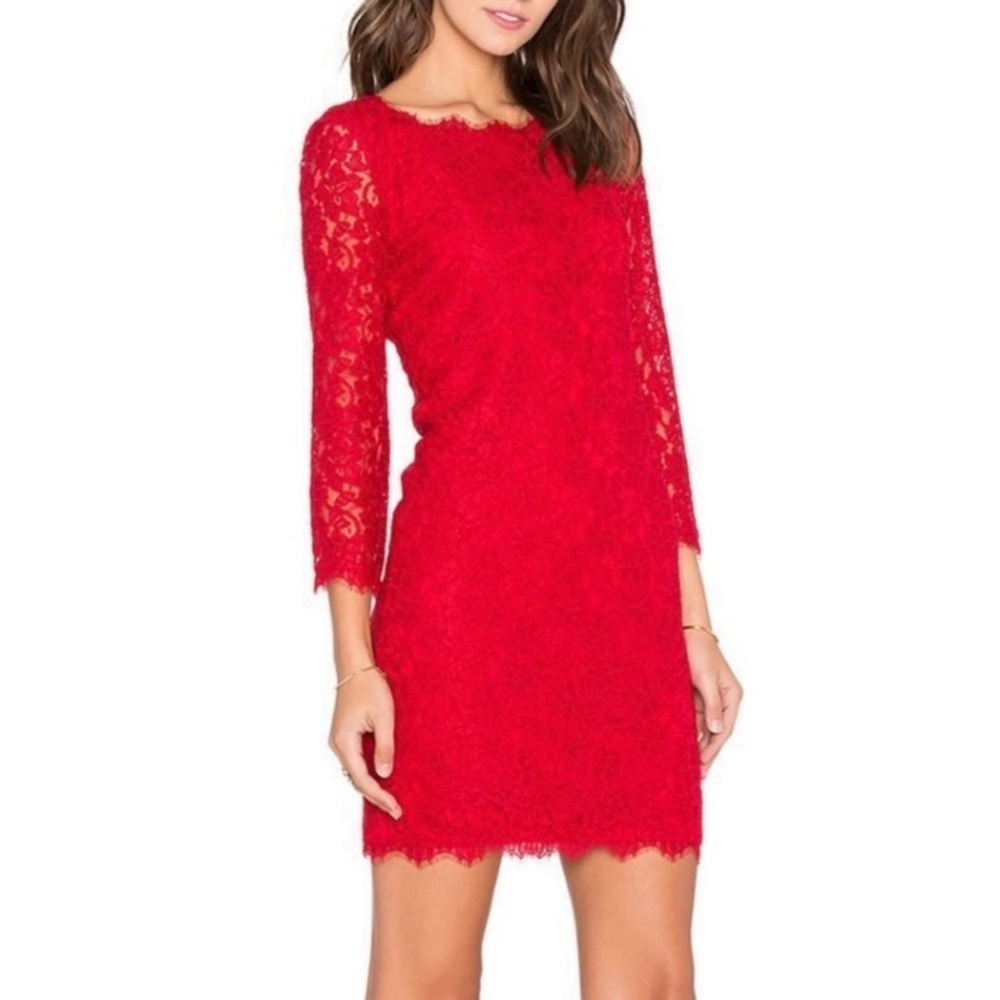 Diane Von Furstenberg DVF Zarita Lace Sheath Dress, Red